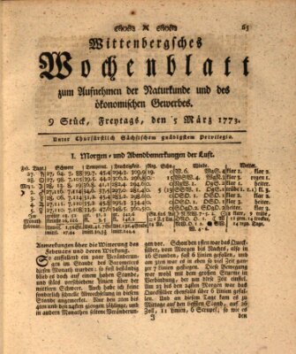 Wittenbergsches Wochenblatt zum Aufnehmen der Naturkunde und des ökonomischen Gewerbes Freitag 5. März 1773