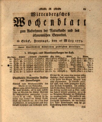 Wittenbergsches Wochenblatt zum Aufnehmen der Naturkunde und des ökonomischen Gewerbes Freitag 26. März 1773