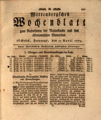 Wittenbergsches Wochenblatt zum Aufnehmen der Naturkunde und des ökonomischen Gewerbes Freitag 23. April 1773