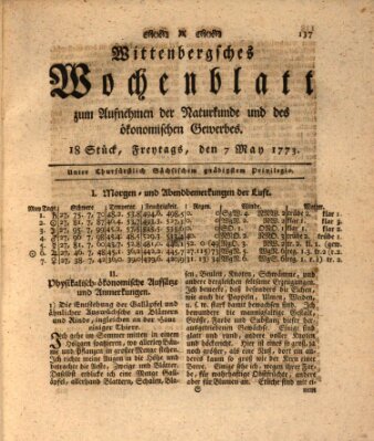 Wittenbergsches Wochenblatt zum Aufnehmen der Naturkunde und des ökonomischen Gewerbes Freitag 7. Mai 1773