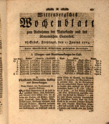 Wittenbergsches Wochenblatt zum Aufnehmen der Naturkunde und des ökonomischen Gewerbes Freitag 11. Juni 1773