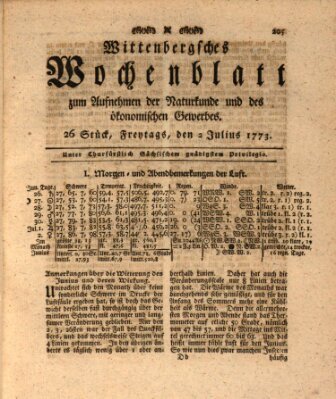 Wittenbergsches Wochenblatt zum Aufnehmen der Naturkunde und des ökonomischen Gewerbes Freitag 2. Juli 1773