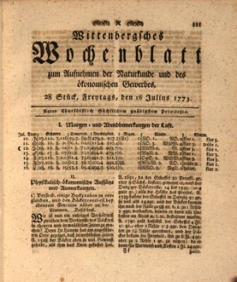 Wittenbergsches Wochenblatt zum Aufnehmen der Naturkunde und des ökonomischen Gewerbes Freitag 16. Juli 1773