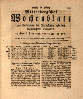 Wittenbergsches Wochenblatt zum Aufnehmen der Naturkunde und des ökonomischen Gewerbes Freitag 23. Juli 1773