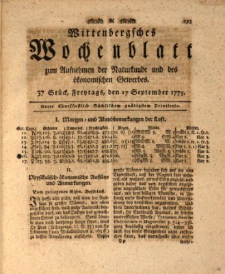 Wittenbergsches Wochenblatt zum Aufnehmen der Naturkunde und des ökonomischen Gewerbes Freitag 17. September 1773