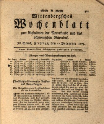 Wittenbergsches Wochenblatt zum Aufnehmen der Naturkunde und des ökonomischen Gewerbes Freitag 17. Dezember 1773