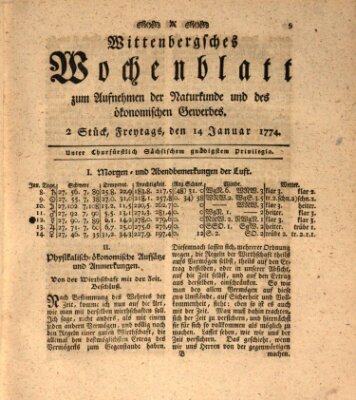 Wittenbergsches Wochenblatt zum Aufnehmen der Naturkunde und des ökonomischen Gewerbes Freitag 14. Januar 1774