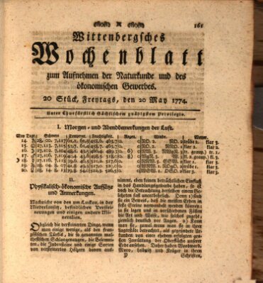 Wittenbergsches Wochenblatt zum Aufnehmen der Naturkunde und des ökonomischen Gewerbes Freitag 20. Mai 1774