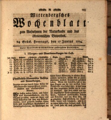 Wittenbergsches Wochenblatt zum Aufnehmen der Naturkunde und des ökonomischen Gewerbes Freitag 17. Juni 1774