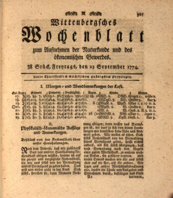 Wittenbergsches Wochenblatt zum Aufnehmen der Naturkunde und des ökonomischen Gewerbes Freitag 23. September 1774