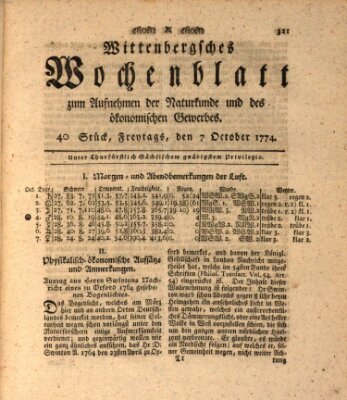 Wittenbergsches Wochenblatt zum Aufnehmen der Naturkunde und des ökonomischen Gewerbes Freitag 7. Oktober 1774