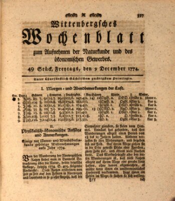 Wittenbergsches Wochenblatt zum Aufnehmen der Naturkunde und des ökonomischen Gewerbes Freitag 9. Dezember 1774