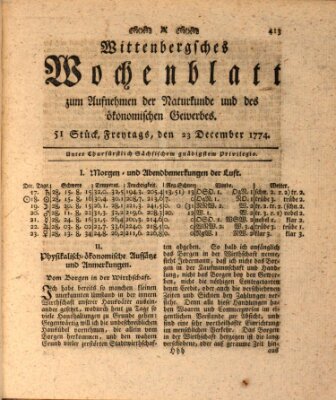 Wittenbergsches Wochenblatt zum Aufnehmen der Naturkunde und des ökonomischen Gewerbes Freitag 23. Dezember 1774