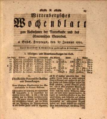 Wittenbergsches Wochenblatt zum Aufnehmen der Naturkunde und des ökonomischen Gewerbes Freitag 27. Januar 1775