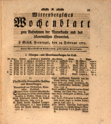 Wittenbergsches Wochenblatt zum Aufnehmen der Naturkunde und des ökonomischen Gewerbes Freitag 24. Februar 1775