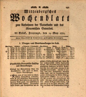 Wittenbergsches Wochenblatt zum Aufnehmen der Naturkunde und des ökonomischen Gewerbes Freitag 19. Mai 1775