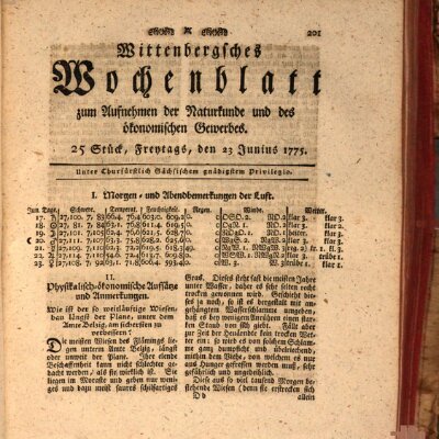 Wittenbergsches Wochenblatt zum Aufnehmen der Naturkunde und des ökonomischen Gewerbes Freitag 23. Juni 1775