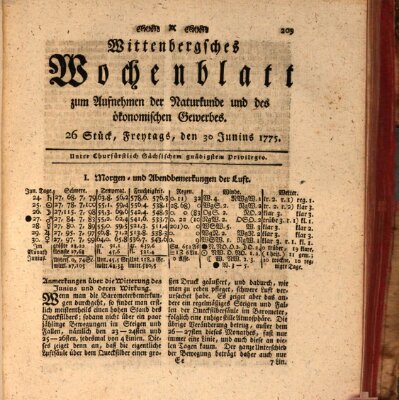 Wittenbergsches Wochenblatt zum Aufnehmen der Naturkunde und des ökonomischen Gewerbes Freitag 30. Juni 1775