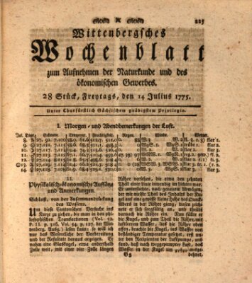 Wittenbergsches Wochenblatt zum Aufnehmen der Naturkunde und des ökonomischen Gewerbes Freitag 14. Juli 1775