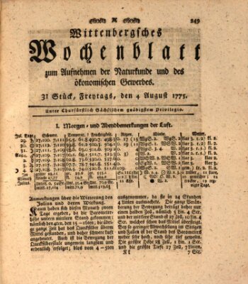 Wittenbergsches Wochenblatt zum Aufnehmen der Naturkunde und des ökonomischen Gewerbes Freitag 4. August 1775