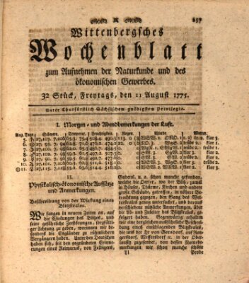 Wittenbergsches Wochenblatt zum Aufnehmen der Naturkunde und des ökonomischen Gewerbes Freitag 11. August 1775