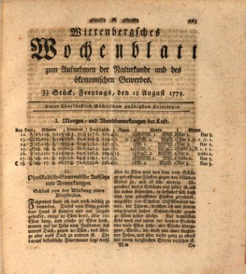 Wittenbergsches Wochenblatt zum Aufnehmen der Naturkunde und des ökonomischen Gewerbes Freitag 18. August 1775