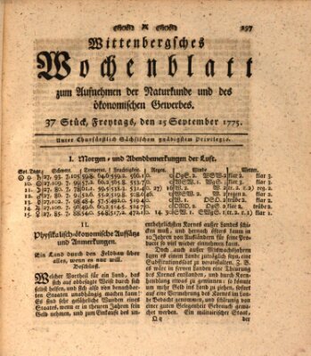 Wittenbergsches Wochenblatt zum Aufnehmen der Naturkunde und des ökonomischen Gewerbes Freitag 15. September 1775