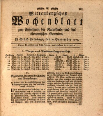 Wittenbergsches Wochenblatt zum Aufnehmen der Naturkunde und des ökonomischen Gewerbes Freitag 22. September 1775