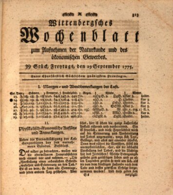 Wittenbergsches Wochenblatt zum Aufnehmen der Naturkunde und des ökonomischen Gewerbes Freitag 29. September 1775