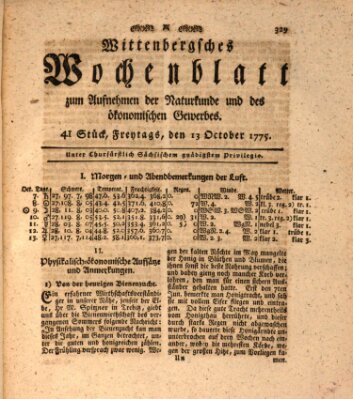 Wittenbergsches Wochenblatt zum Aufnehmen der Naturkunde und des ökonomischen Gewerbes Freitag 13. Oktober 1775