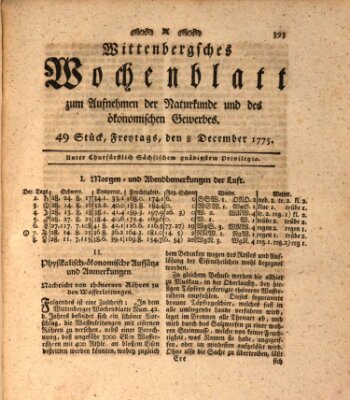 Wittenbergsches Wochenblatt zum Aufnehmen der Naturkunde und des ökonomischen Gewerbes Freitag 8. Dezember 1775