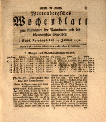 Wittenbergsches Wochenblatt zum Aufnehmen der Naturkunde und des ökonomischen Gewerbes Freitag 19. Januar 1776