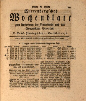 Wittenbergsches Wochenblatt zum Aufnehmen der Naturkunde und des ökonomischen Gewerbes Freitag 13. Dezember 1776