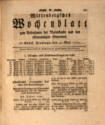 Wittenbergsches Wochenblatt zum Aufnehmen der Naturkunde und des ökonomischen Gewerbes Freitag 30. Mai 1777