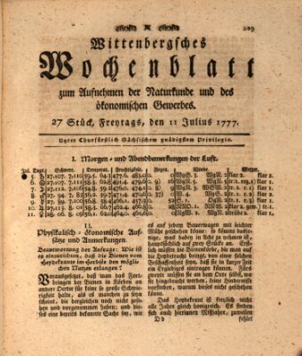 Wittenbergsches Wochenblatt zum Aufnehmen der Naturkunde und des ökonomischen Gewerbes Freitag 11. Juli 1777