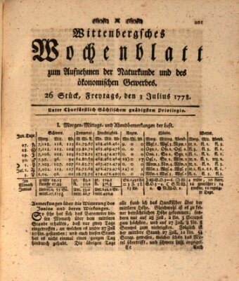 Wittenbergsches Wochenblatt zum Aufnehmen der Naturkunde und des ökonomischen Gewerbes Freitag 3. Juli 1778