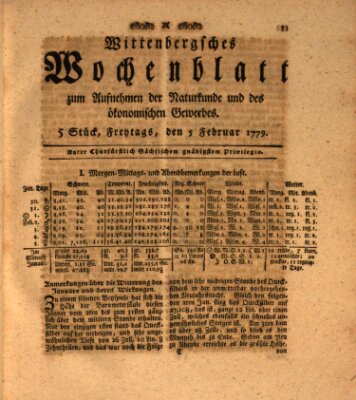 Wittenbergsches Wochenblatt zum Aufnehmen der Naturkunde und des ökonomischen Gewerbes Freitag 5. Februar 1779