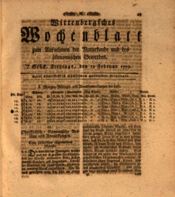 Wittenbergsches Wochenblatt zum Aufnehmen der Naturkunde und des ökonomischen Gewerbes Freitag 19. Februar 1779