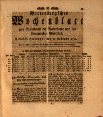 Wittenbergsches Wochenblatt zum Aufnehmen der Naturkunde und des ökonomischen Gewerbes Freitag 26. Februar 1779