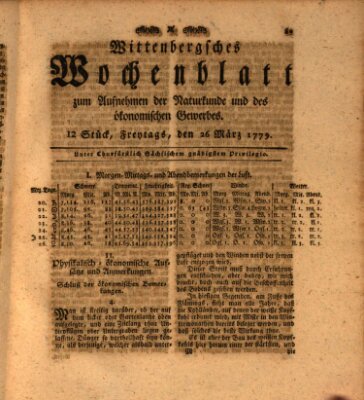 Wittenbergsches Wochenblatt zum Aufnehmen der Naturkunde und des ökonomischen Gewerbes Freitag 26. März 1779