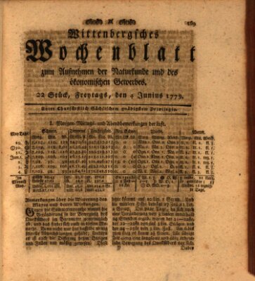 Wittenbergsches Wochenblatt zum Aufnehmen der Naturkunde und des ökonomischen Gewerbes Freitag 4. Juni 1779