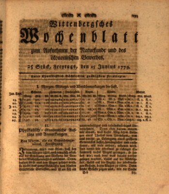 Wittenbergsches Wochenblatt zum Aufnehmen der Naturkunde und des ökonomischen Gewerbes Freitag 25. Juni 1779