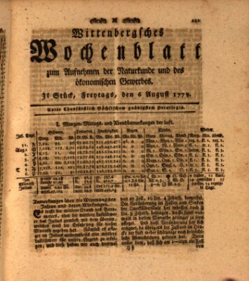 Wittenbergsches Wochenblatt zum Aufnehmen der Naturkunde und des ökonomischen Gewerbes Freitag 6. August 1779