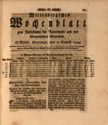 Wittenbergsches Wochenblatt zum Aufnehmen der Naturkunde und des ökonomischen Gewerbes Freitag 20. August 1779