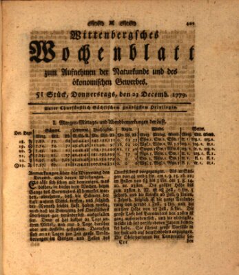 Wittenbergsches Wochenblatt zum Aufnehmen der Naturkunde und des ökonomischen Gewerbes Donnerstag 23. Dezember 1779