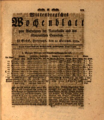 Wittenbergsches Wochenblatt zum Aufnehmen der Naturkunde und des ökonomischen Gewerbes Freitag 31. Dezember 1779