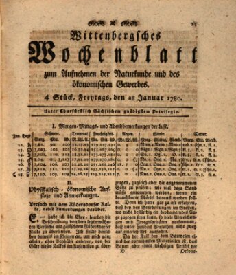 Wittenbergsches Wochenblatt zum Aufnehmen der Naturkunde und des ökonomischen Gewerbes Freitag 28. Januar 1780