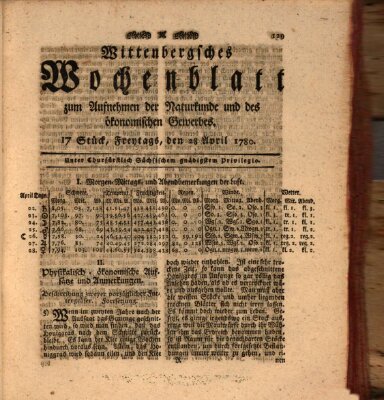 Wittenbergsches Wochenblatt zum Aufnehmen der Naturkunde und des ökonomischen Gewerbes Freitag 28. April 1780