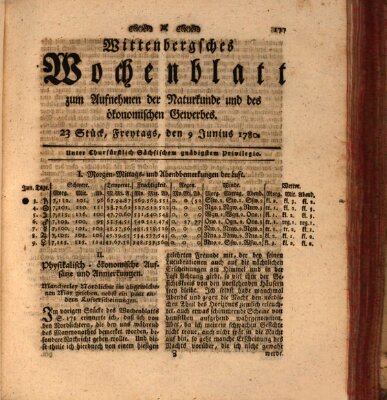 Wittenbergsches Wochenblatt zum Aufnehmen der Naturkunde und des ökonomischen Gewerbes Freitag 9. Juni 1780