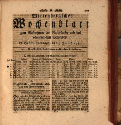 Wittenbergsches Wochenblatt zum Aufnehmen der Naturkunde und des ökonomischen Gewerbes Freitag 7. Juli 1780